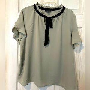 NWOT “MISIA” Gray Green with Black Contrast Tie Around Neckline.